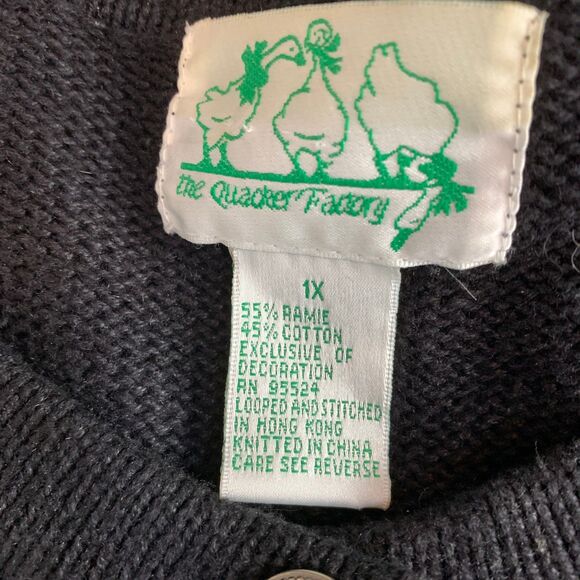 The Quacker Factory Women's 1X Button Up Cardigan Black w/ Butterflies - Picture 2 of 13